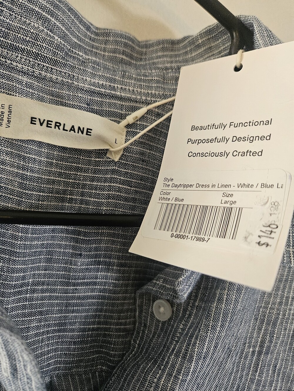 Everlane The Day Tripper Shirt Dress Linen in White/Blue Pinstripes L NEW - Picture 6 of 8